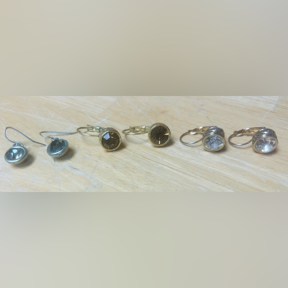 Lot- 3 pair of Costume Silver and Gold-toned Gem Earrings